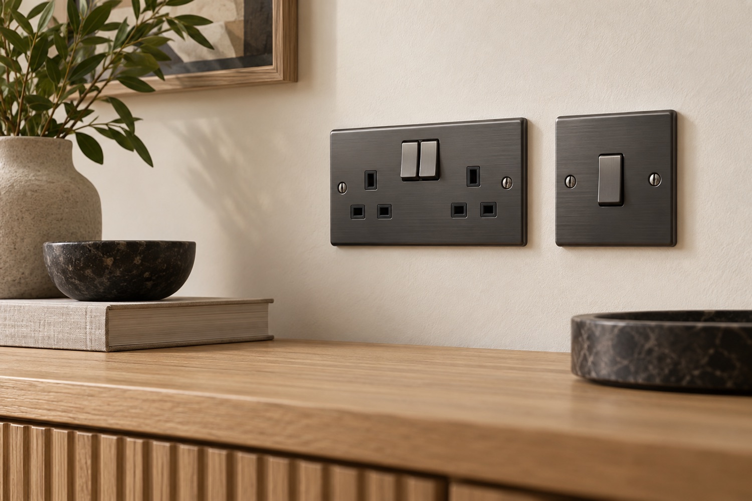 AI-generated enclosed UK socket and switch fittings