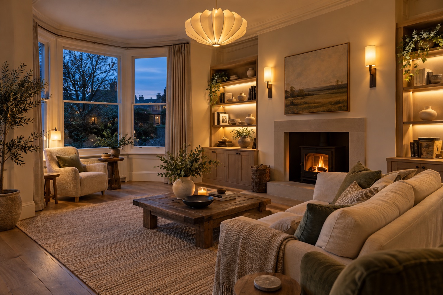 AI-generated home interior with warm architectural lighting