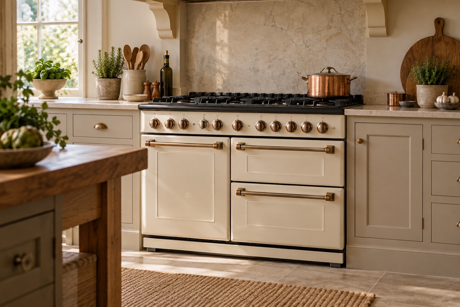 AI-generated cream range cooker in a British kitchen